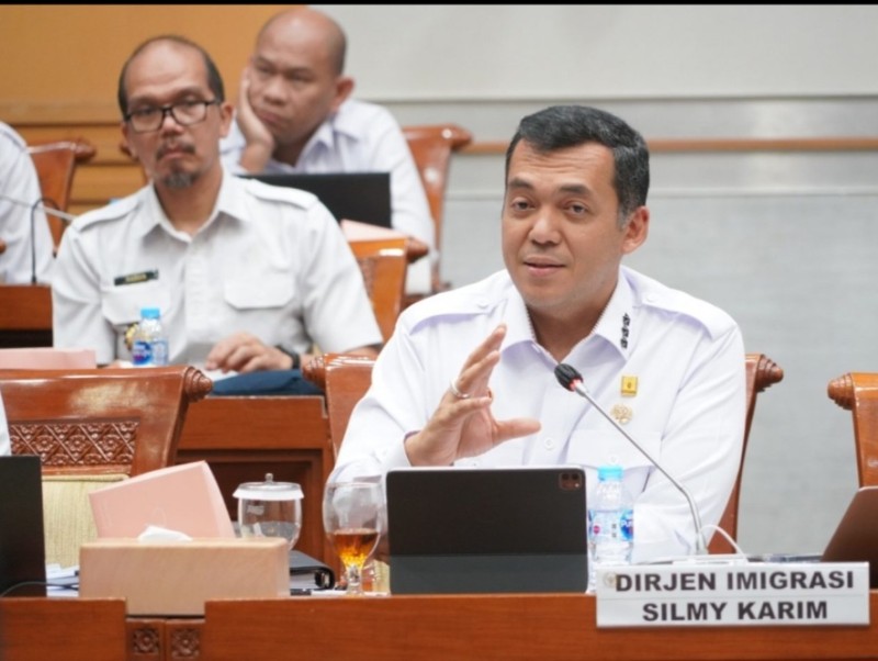 Dirjen Imigrasi Silmy Karim mengikuti rapat bersama DPR RI.