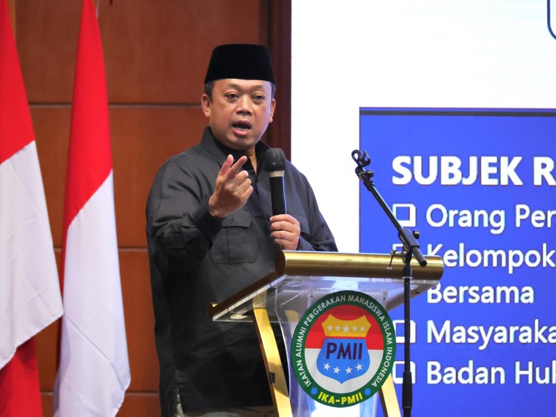 Nusron saat menjadi pembicara kunci dalam Pengukuhan dan Orientasi Nasional PB IKA-PMII di Jakarta,