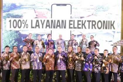 Seluruh jajaran Kanwil BPN Jawa Timur dan para kepala kantor berfoto bersama dalam Rapat Monitoring dan Evaluasi PTSL yang digelar di Hotel Harris, Malang.