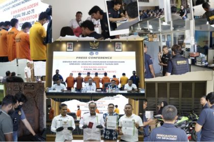Bidang Intelijen dan Penindakan Keimigrasian (Intelfakim) Kantor Imigrasi Kelas I TPI Surabaya menggelar operasi gabungan dan jumpa pers hasil tangkapan orang asing melanggar.