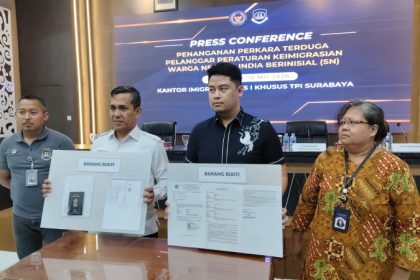 Dari Kiri: Kabid Wasdakim Dodi Gunawan Ciptadi, Kakanim Surabaya Agus Winarto, Kasatreskrim Polresta Sidoarjo AKP Siko, dan perwakilan Koordinator UPTD PPA Sidoarjo.